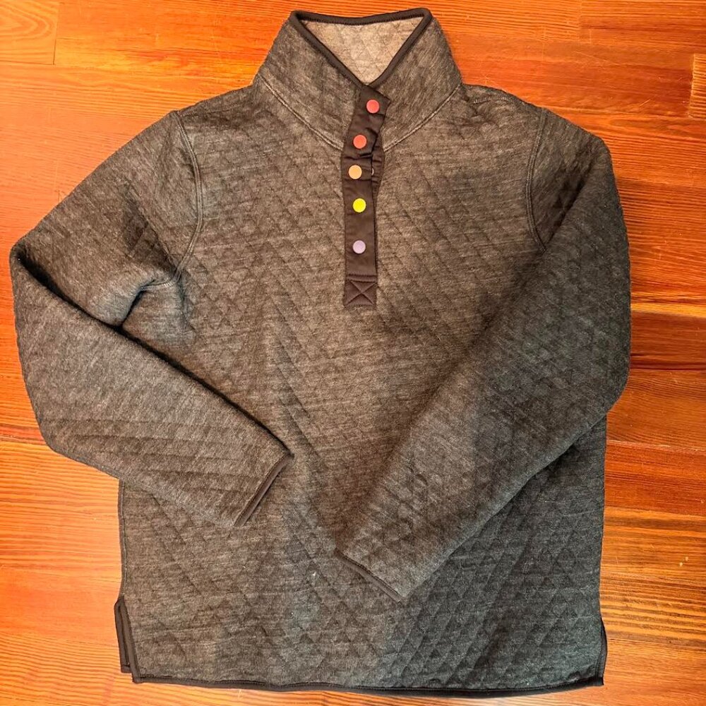 Marine Layer Womens Quilted Corbet Snap Pullover REVERSIBLE Small Grey